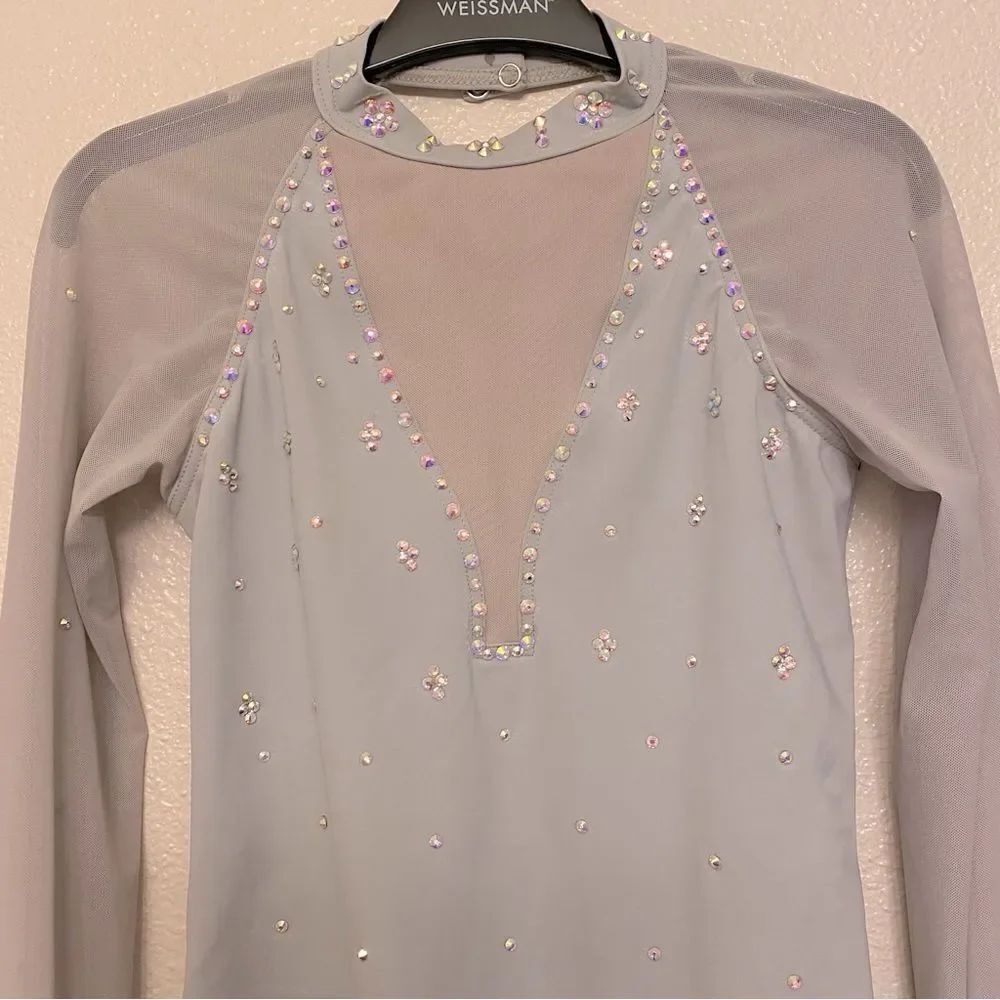 Weissman solo custom Dance costume gray Long Poet Sleeve Leotard MT11817 SA - Picture 4 of 12